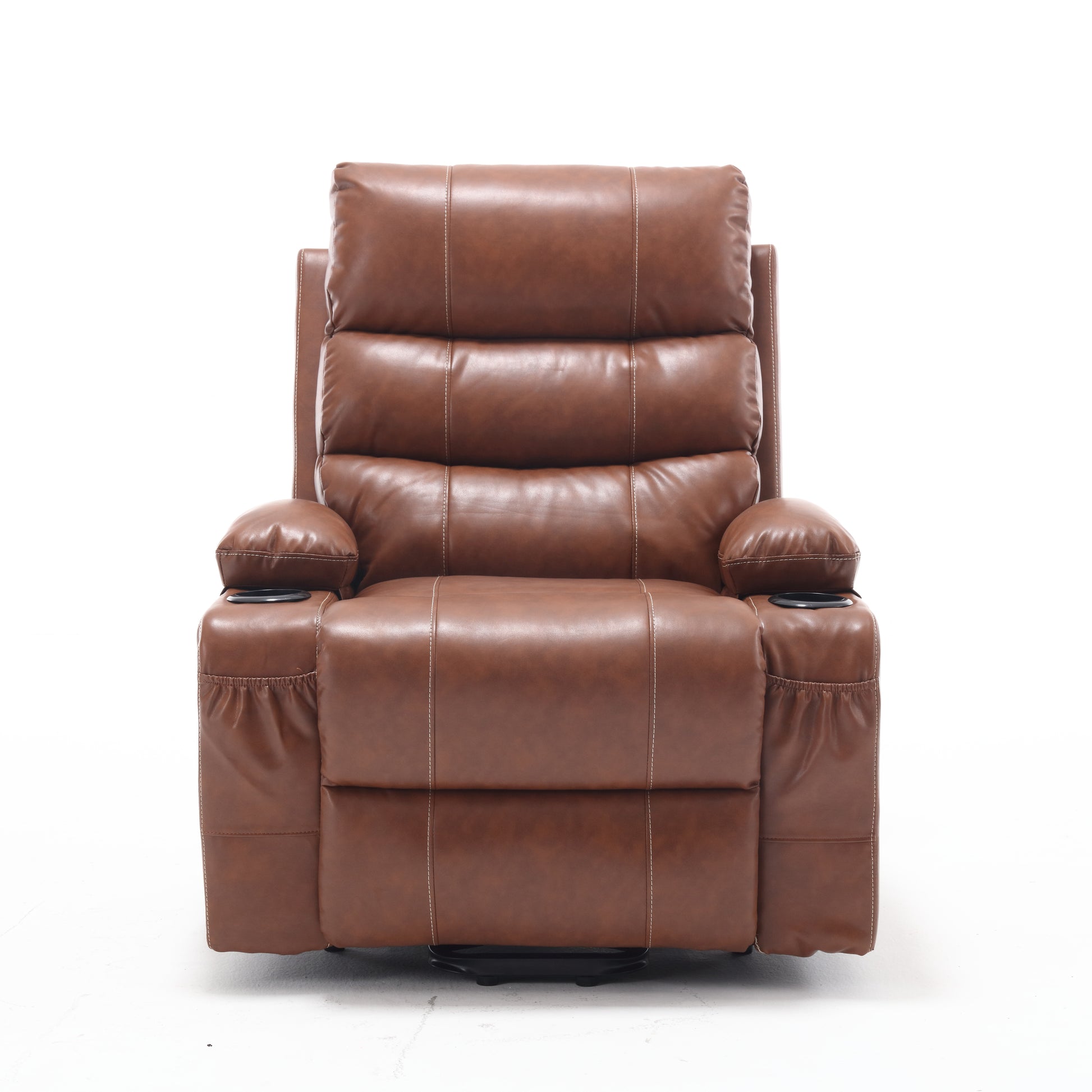 21"Seat Width,Large Size Electric Power Lift Recliner Chair Sofa For Elderly, 8 Point Vibration Massage And Lumber Heat, Remote Control, Side Pockets And Cup Holders, Cozy Fabric, Overstuffed Arm Pu Brown Pu