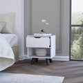 Carthage Nightstand With 1 Drawer, 1 Open Storage Shelf And Wooden Legs White 1 Drawer Bedroom Rectangle Modern Drawers Mdf Engineered Wood