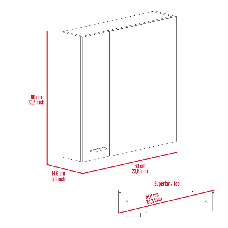 Kenya Medicine Cabinet, Mirror, Double Door, Four Interior Shelves Light Gray Mdf Engineered Wood