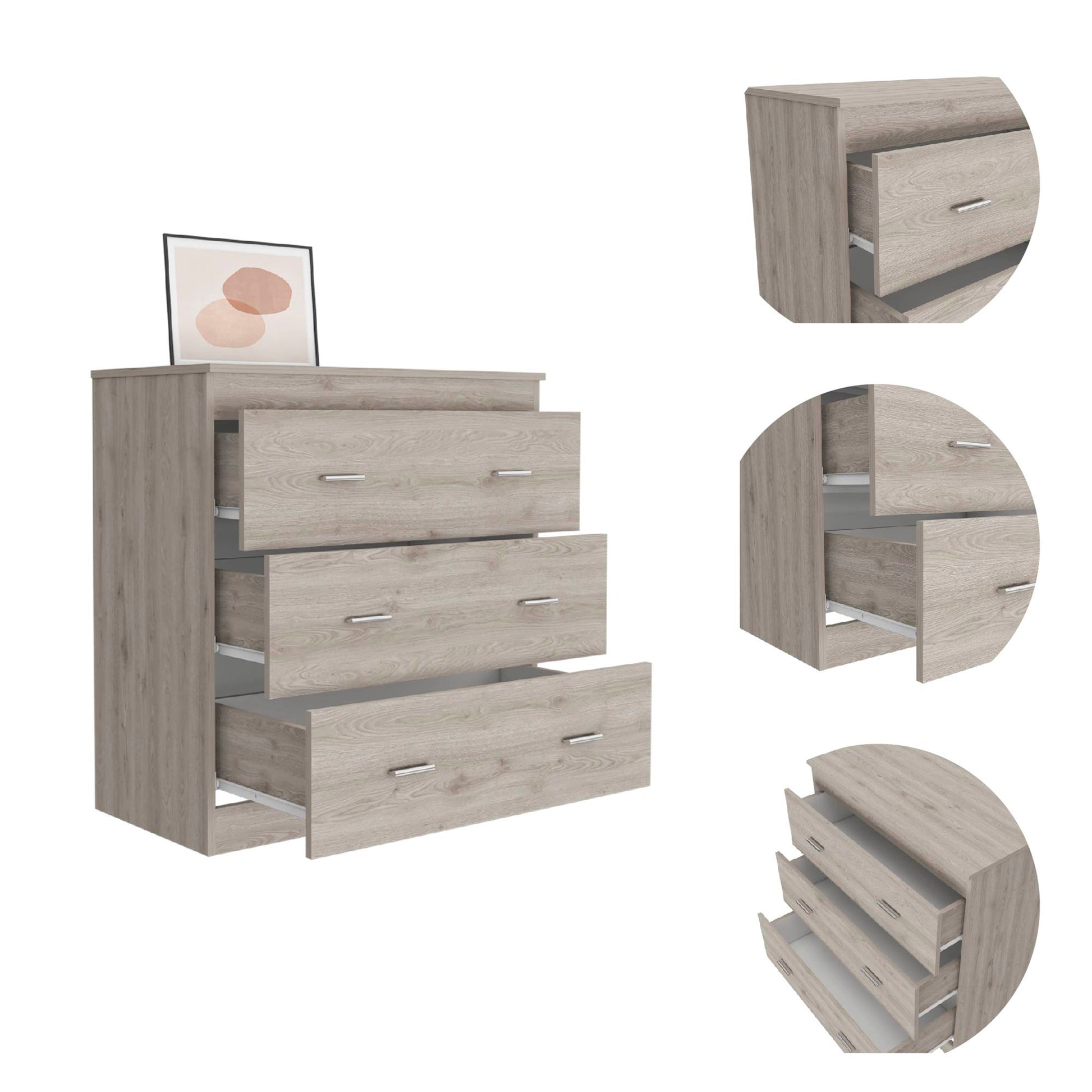 Dove Three Drawer Dresser, Superior Top Beige Mdf Engineered Wood