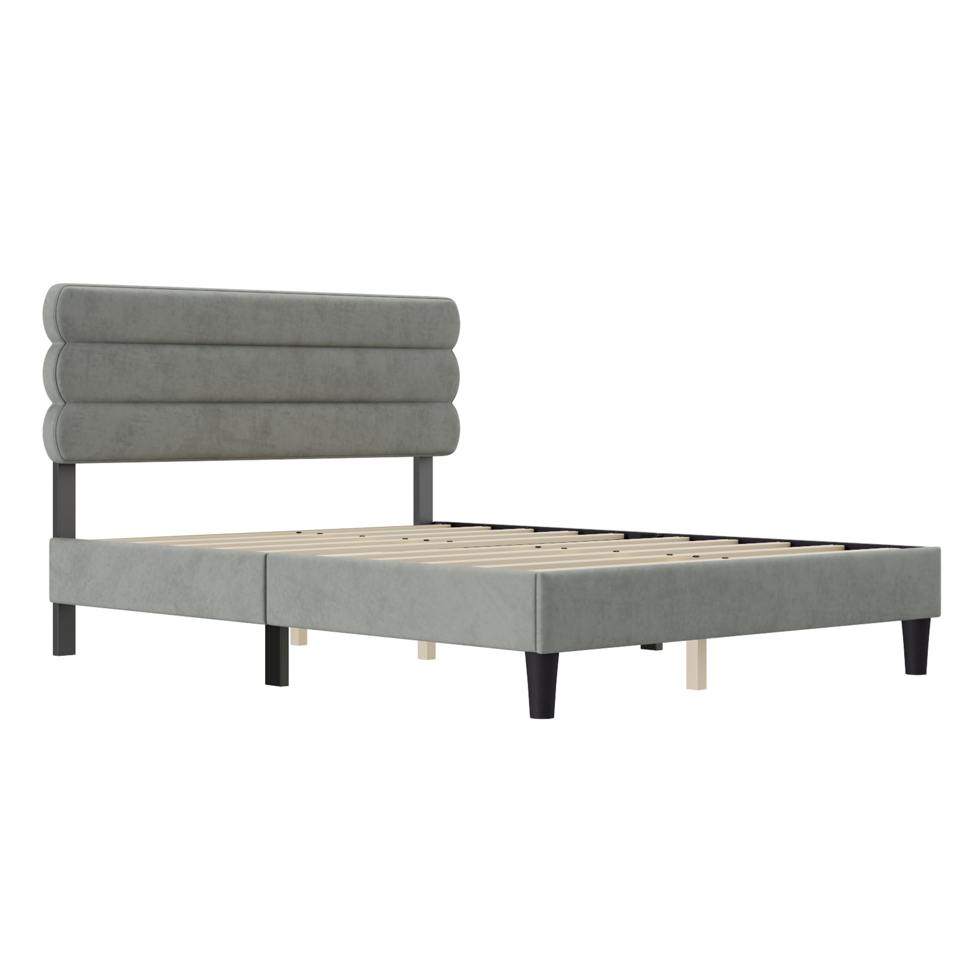 Queen Bed Frame With Headboard,Sturdy Platform Bed With Wooden Slats Support,No Box Spring,Mattress Foundation,Easy Assembly Light Grey Wood