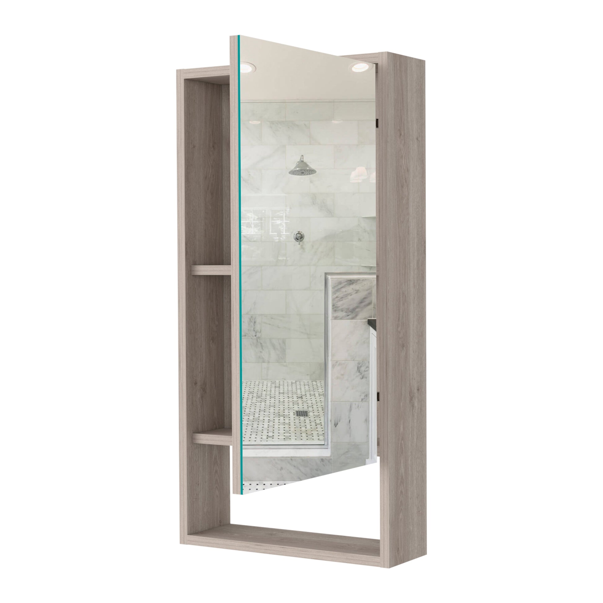 Modesto Medicine Cabinet, One Open Shelf, Mirrored Cabinet With Two Interior Shelves Black Mdf Engineered Wood