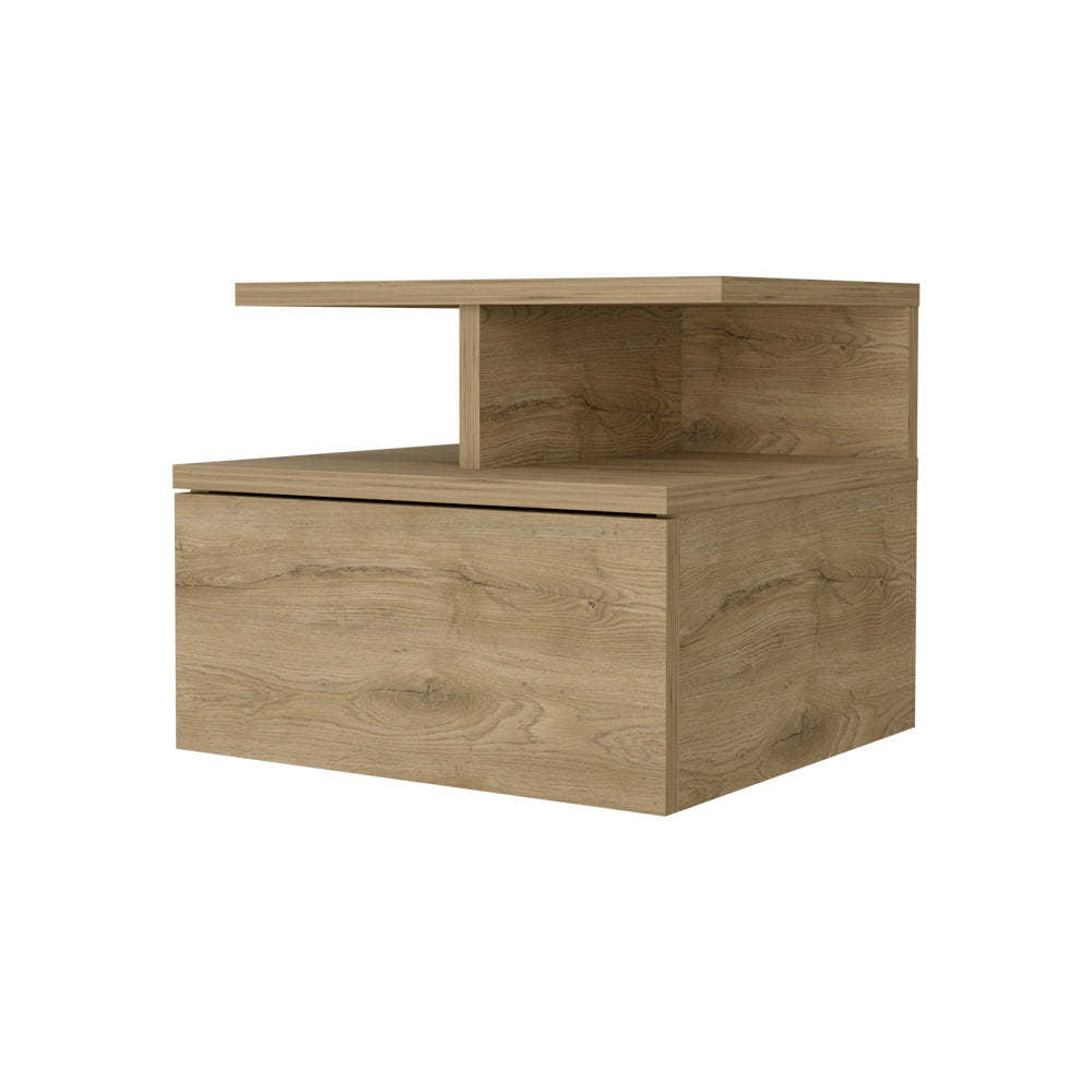 Augusta Floating Nightstand With 2 Tier Shelf And 1 Drawer Beige Mdf Engineered Wood