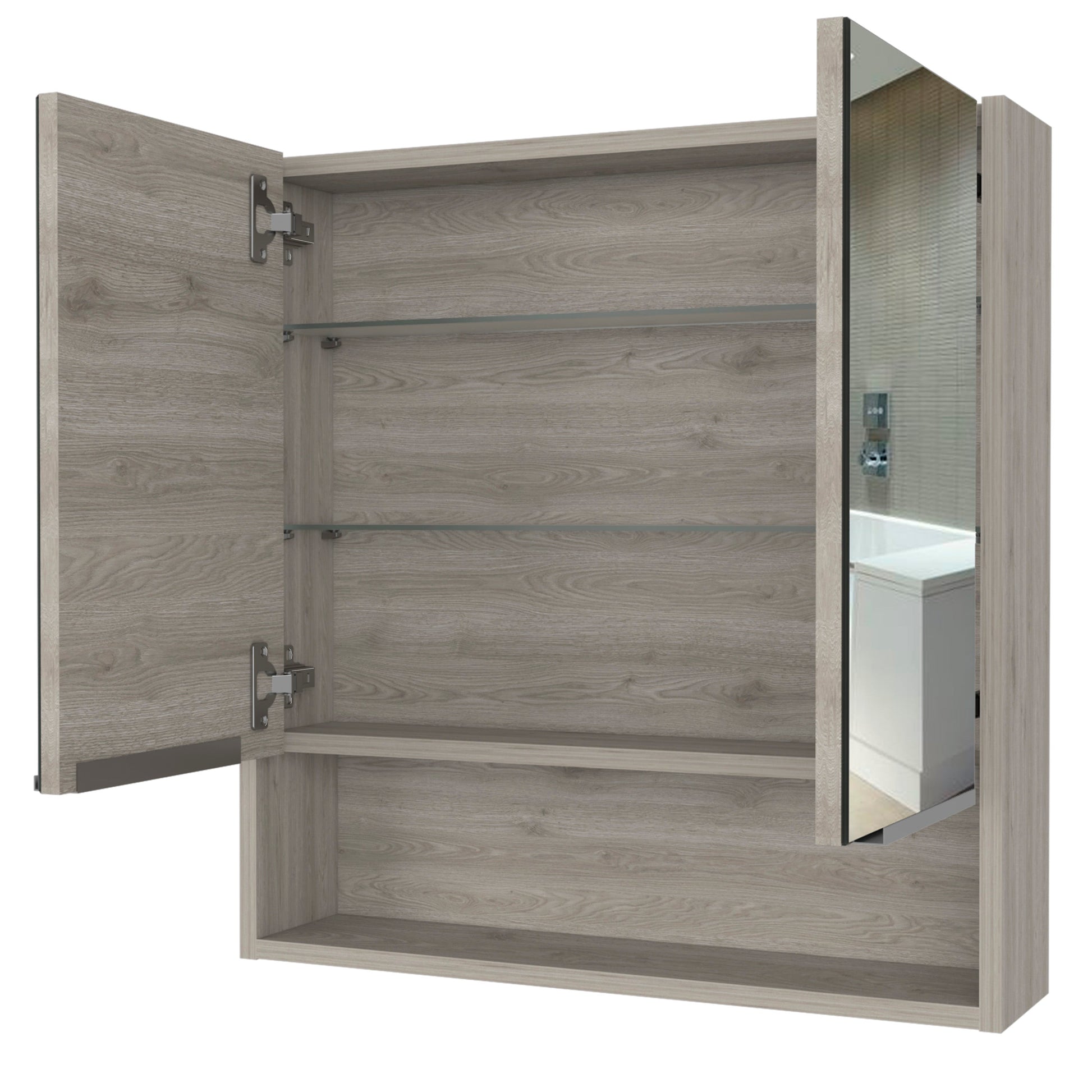 Ozark 24" Medicine Cabinet With Mirror, One Shelf Beige Mdf Engineered Wood