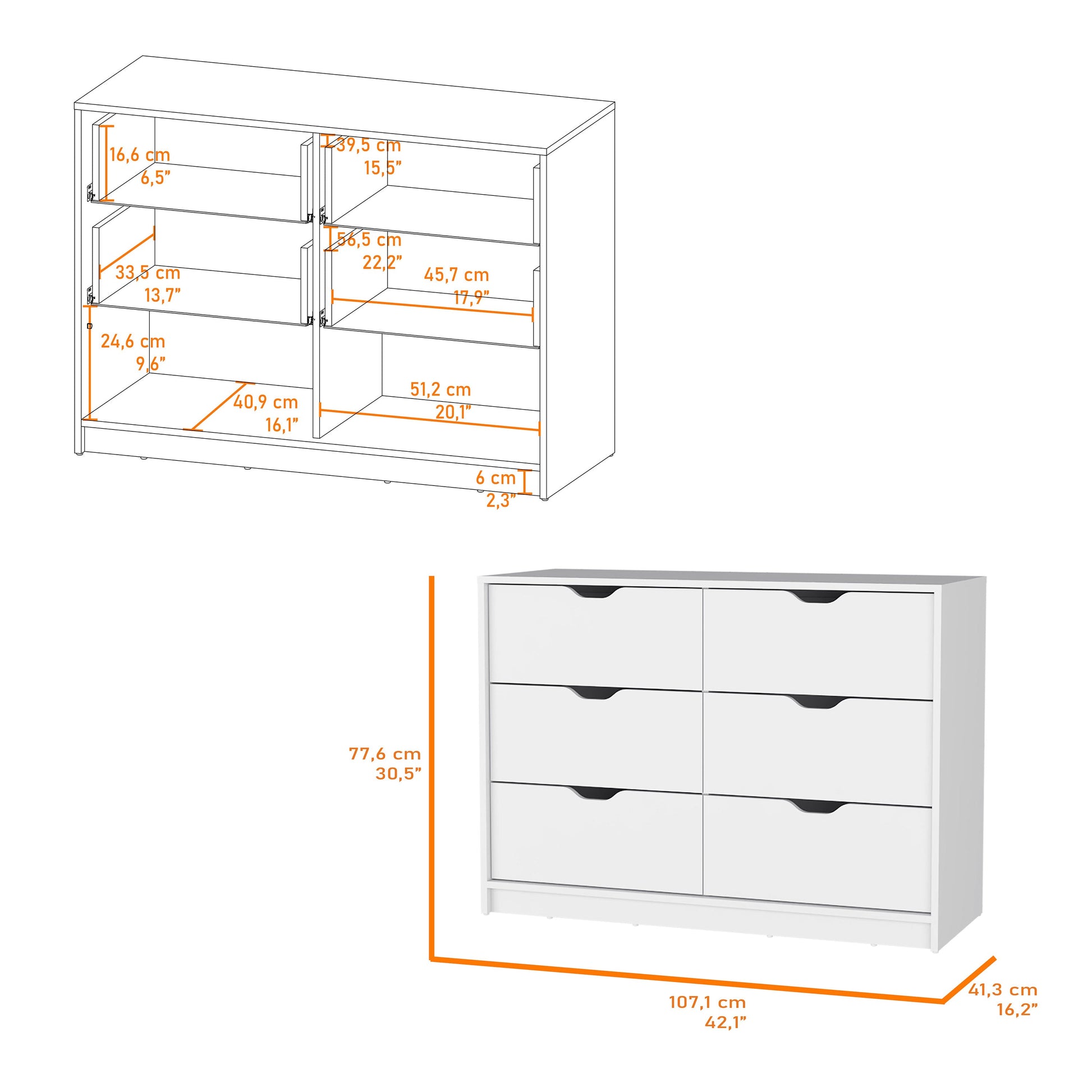 Dillon 4 Drawers Dresser, Chest Of Drawers With 2 Cabinets White Mdf Engineered Wood