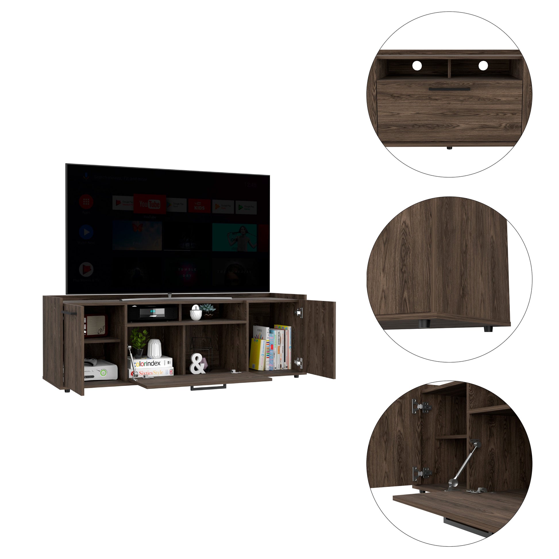 Novel Tv Stand For Tv S Up 60", Double Door Cabinet, One Flexible Cabinet Brown 50 59 Inches Mdf Engineered Wood