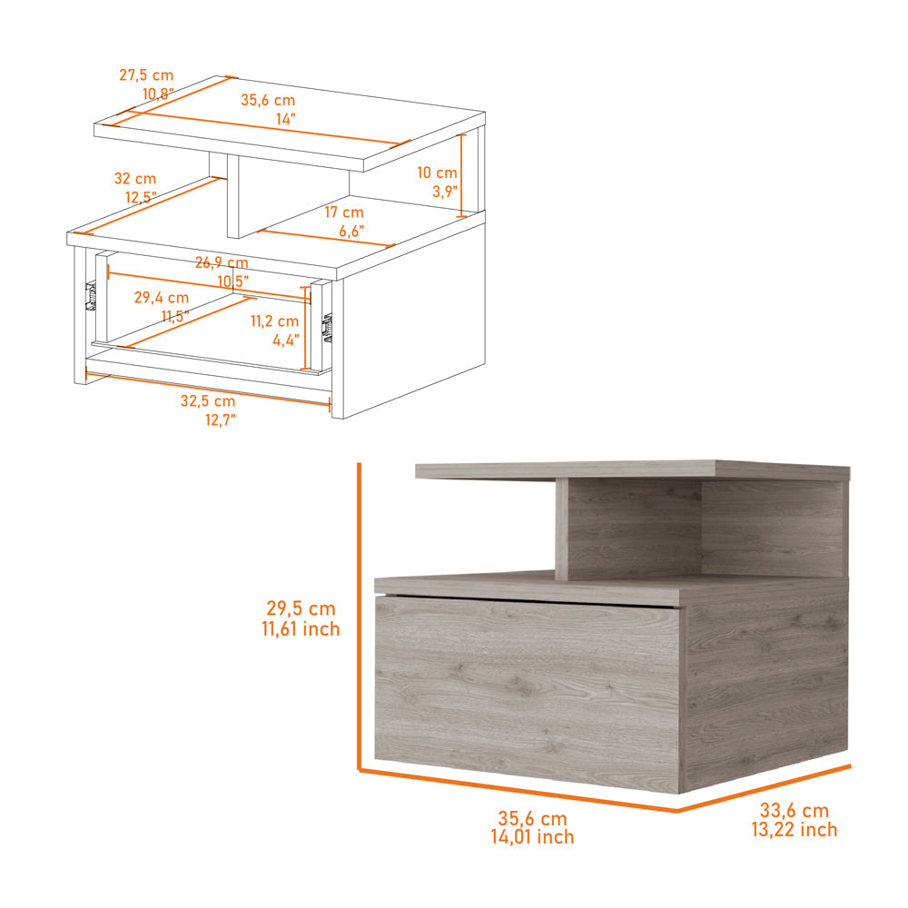 Augusta Floating Nightstand With 2 Tier Shelf And 1 Drawer Beige 1 Drawer Bedroom Rectangle Modern Shelf Mdf Engineered Wood