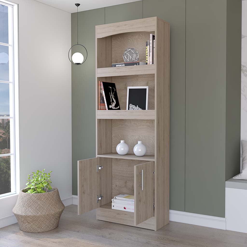 Durango Bookcase, Three Shelves, Double Door Cabinet Beige Mdf Engineered Wood