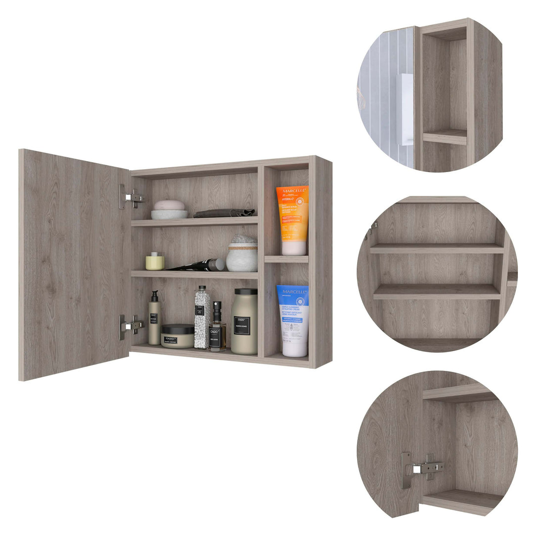 Minsk Medicine Cabinet, Mirror, Two External Shelves, Single Door Cabinet, Three Interior Shelves White Mdf Engineered Wood