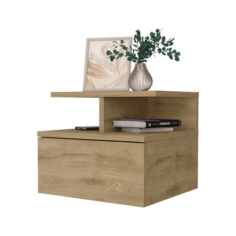 Augusta Floating Nightstand With 2 Tier Shelf And 1 Drawer Brown Mdf Engineered Wood