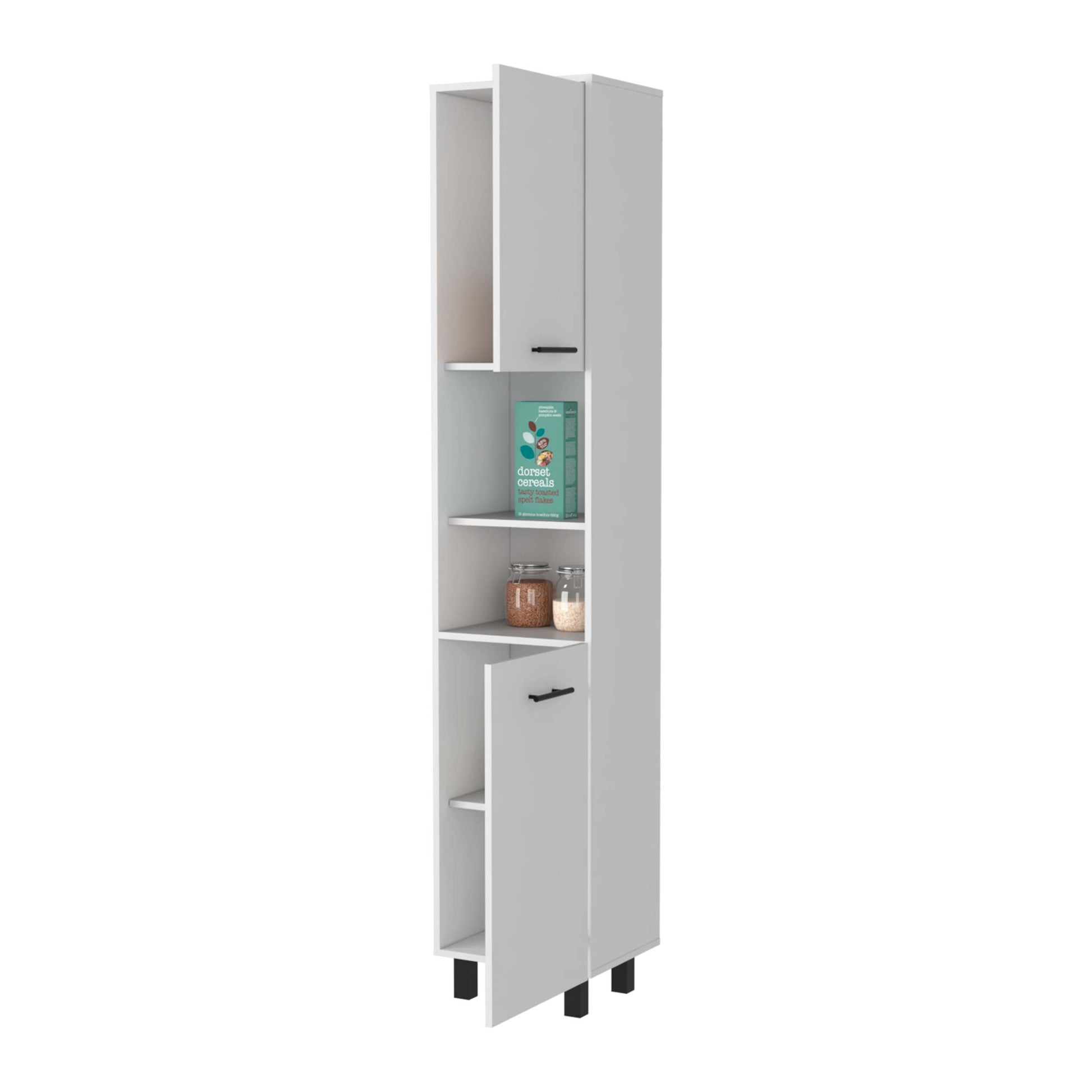 Sheffield 2 Door Pantry Cabinet, With Two 2 Cabinet Spaces And Two Open Shelves White Mdf Engineered Wood