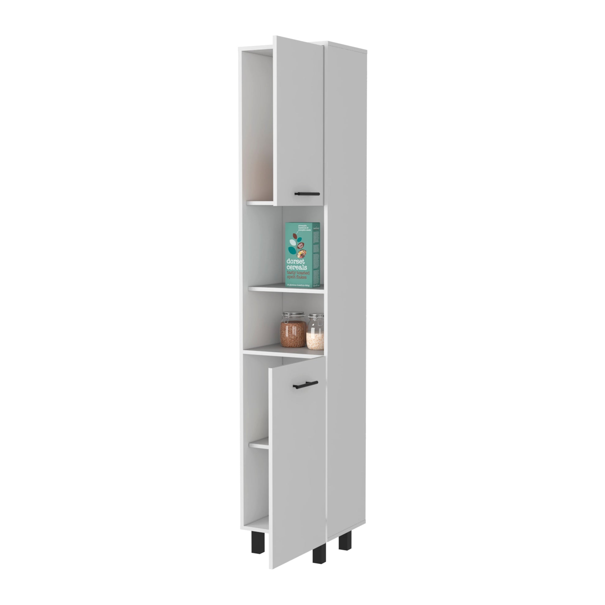 Sheffield 2 Door Pantry Cabinet, With Two 2 Cabinet Spaces And Two Open Shelves White Mdf Engineered Wood