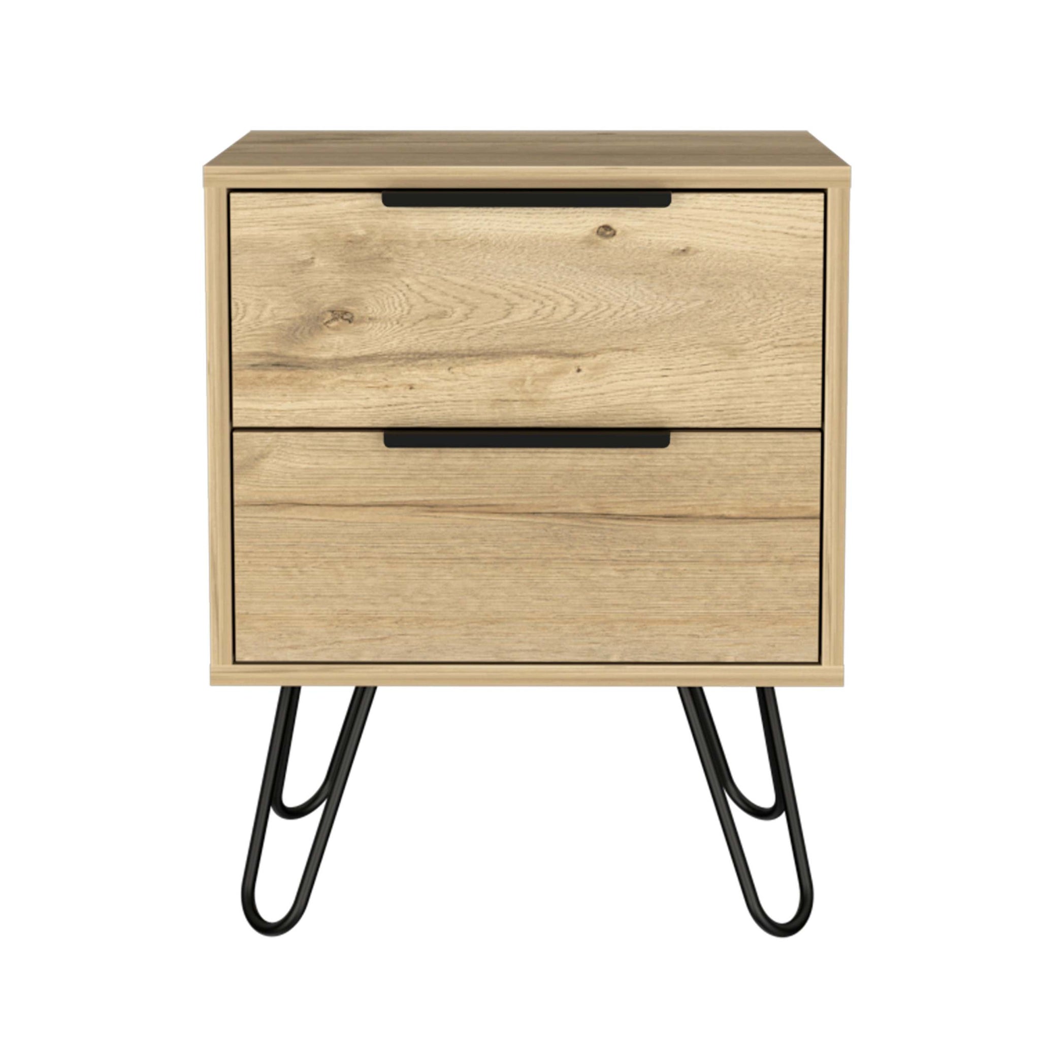 Nuvo 2 Nightstand,Two Drawers, Hairpin Legs Black Mdf Engineered Wood