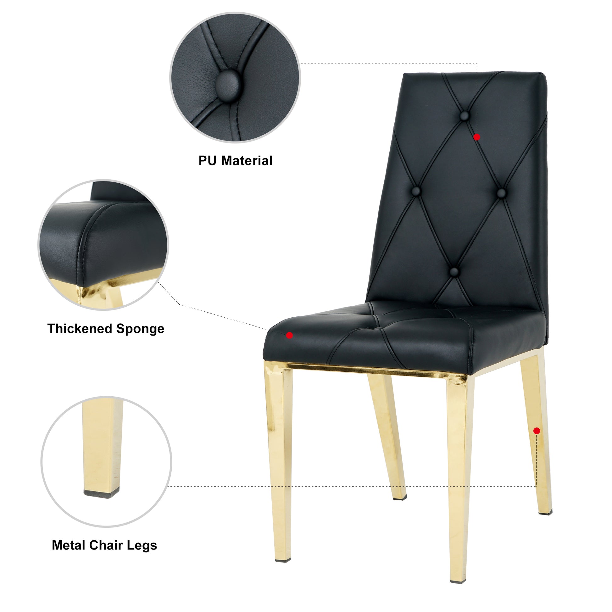 Modern Simple Light Luxury Dining Chair Black Chair Family Bedroom Chair Pu Fabric Dining Chair Gold Plated Legs Set Of 2 Metal Black Gold Pu