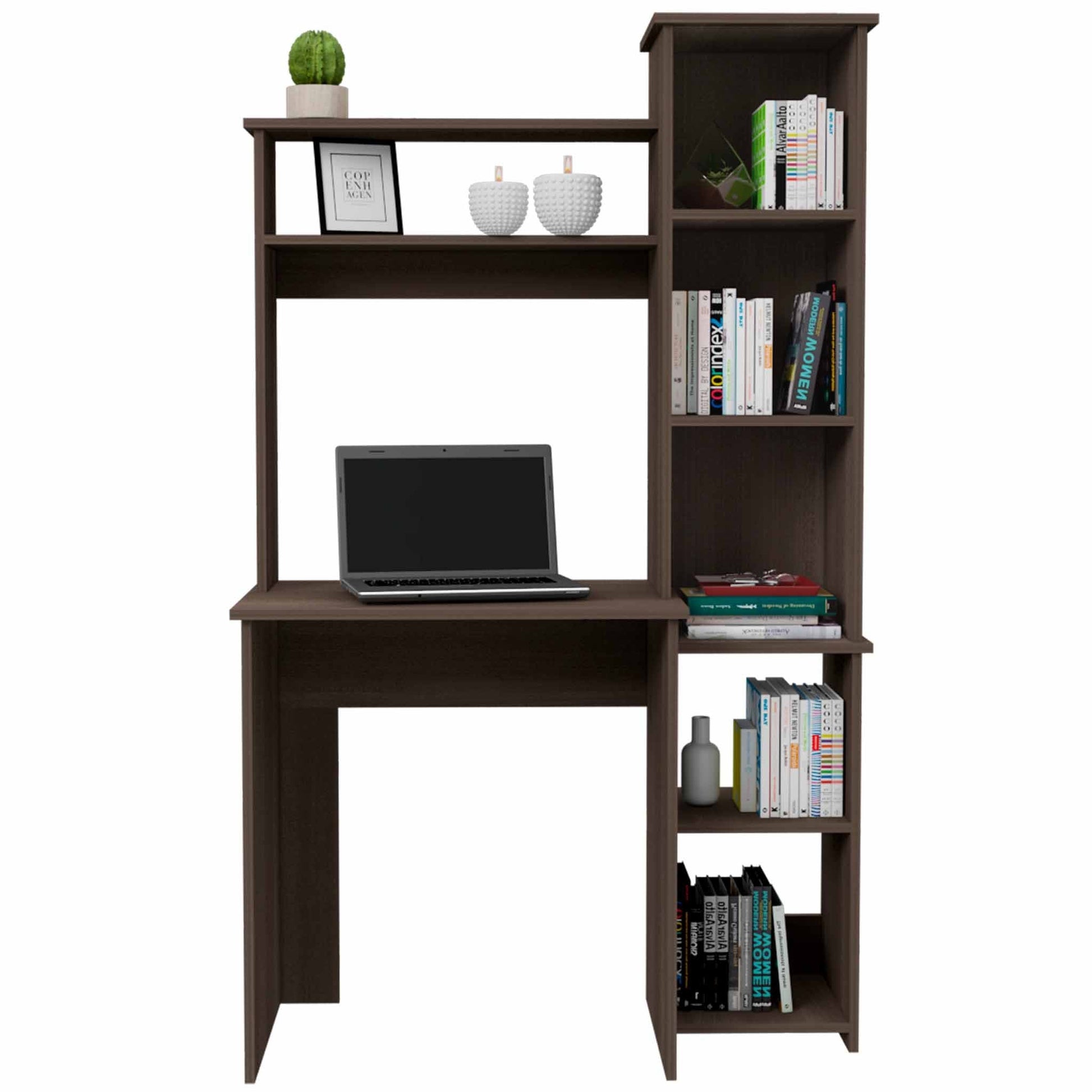 Nashville Writing Desk, Six Shelves Brown Mdf Engineered Wood