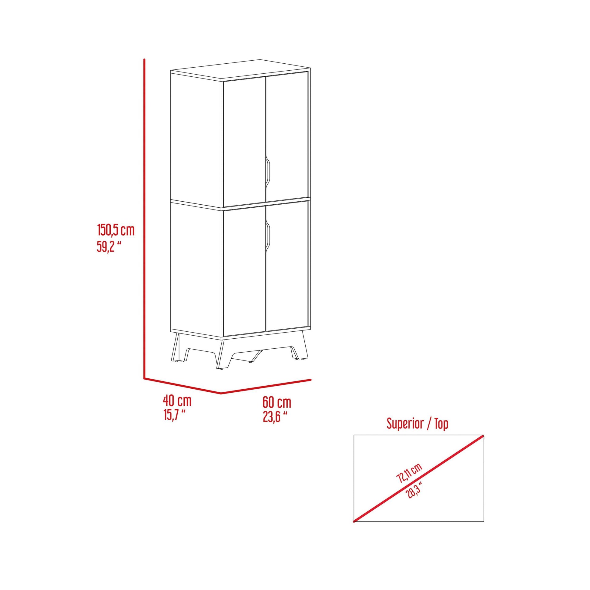 Yuma 150" Wall Cabinet, Two Close Cabinets, Two Open Shelves White Mdf Engineered Wood