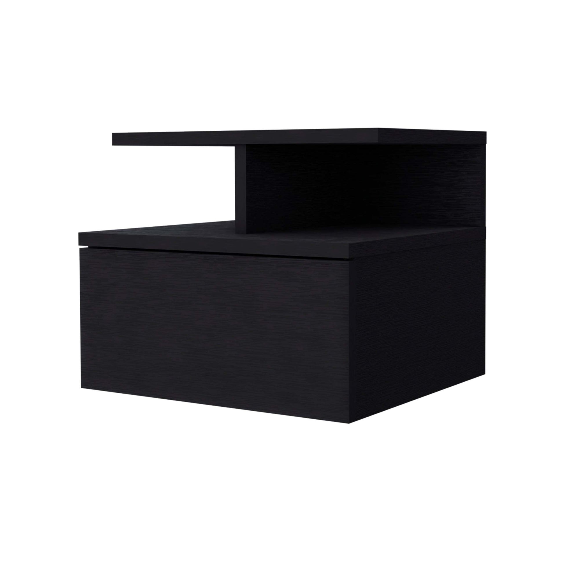 Augusta Floating Nightstand With 2 Tier Shelf And 1 Drawer Black Mdf Engineered Wood