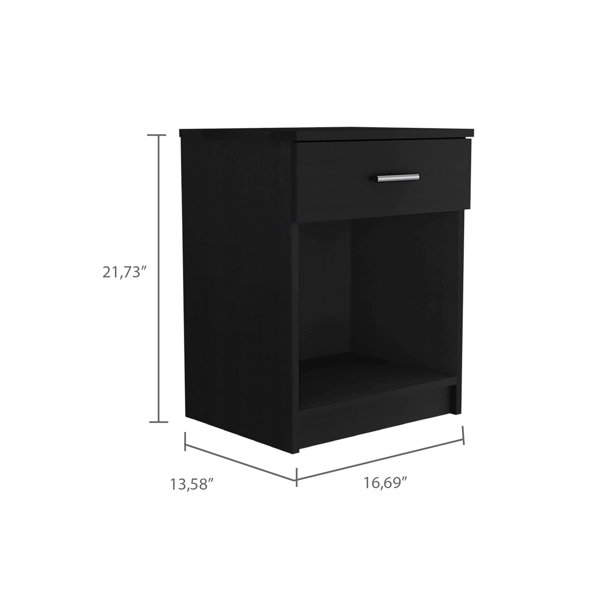 Pictor Nightstand, One Drawer, Lower Shelf. Black 1 Drawer Bedroom Rectangle Modern Drawers Pine Pine Engineered Wood