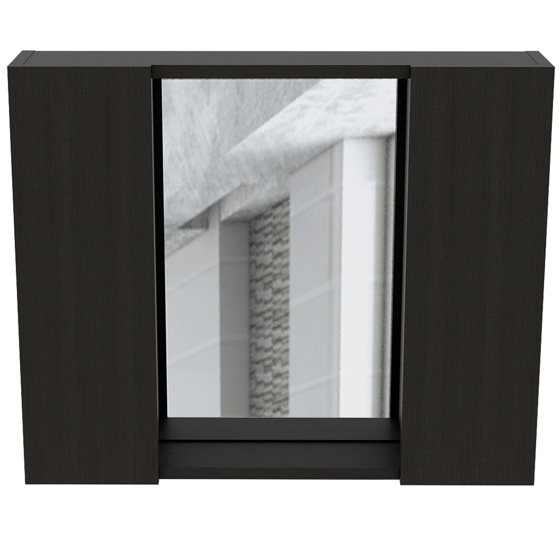 Draco Medicine Cabinet, Mirror, Double Door, One External Shelf Black Mdf Engineered Wood