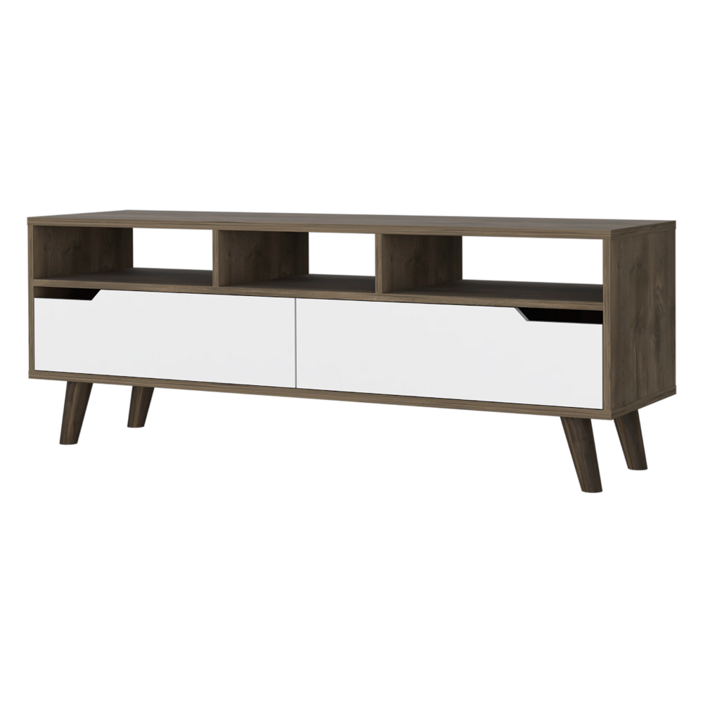 Hamburg Tv Stand For Tv S Up 52", Four Legs, Three Open Shelves,Two Upturned Drawers Multicolor 60 69 Inches Mdf Engineered Wood