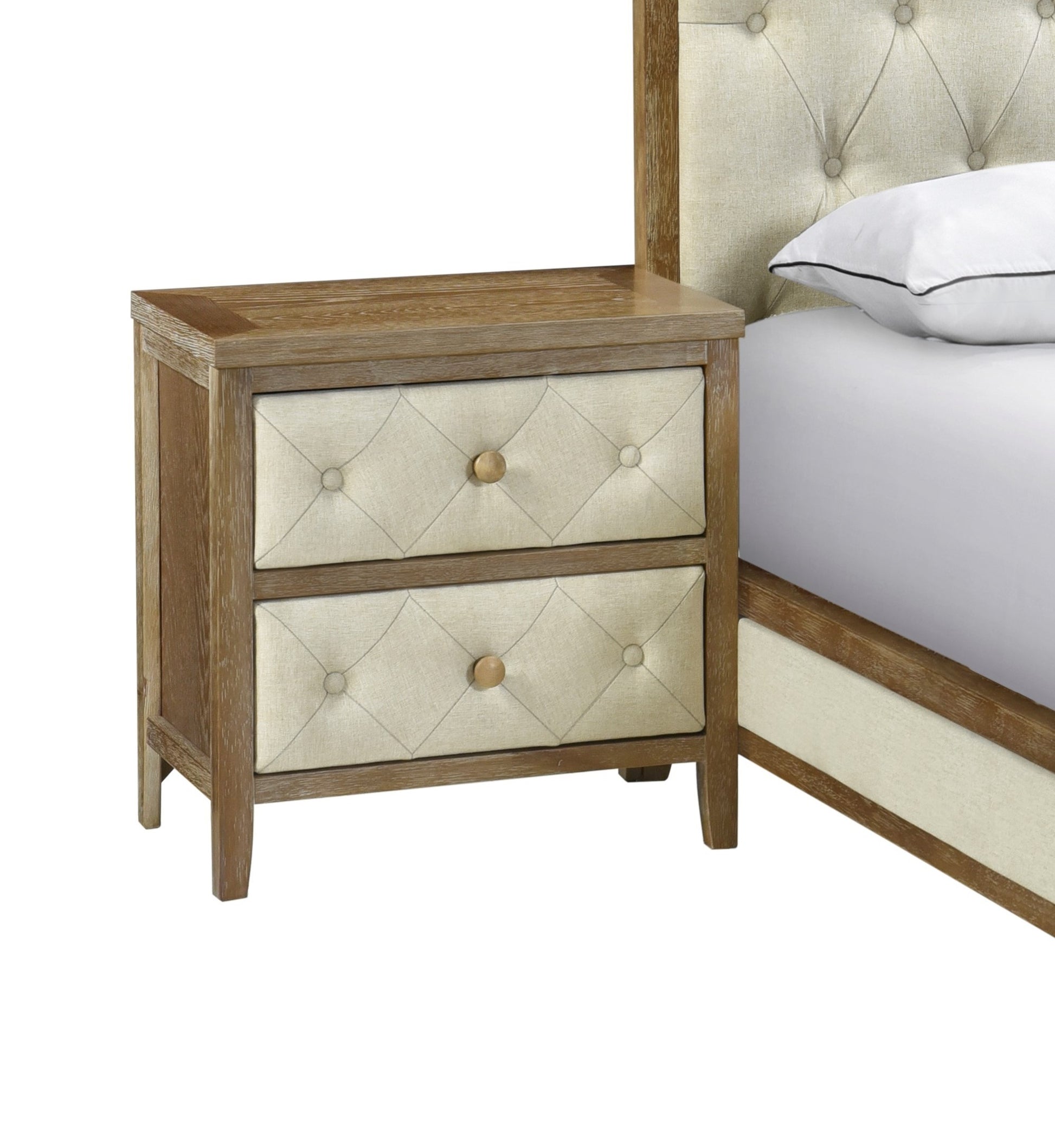 Beautiful Walnut Finish Nightstand 1pc Designed walnut-2 drawers-bedroom-drawer