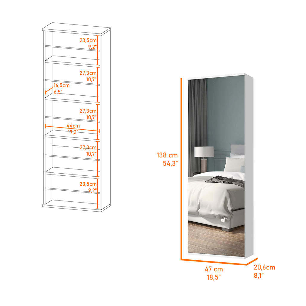 Connecticut Wall Mounted Shoe Rack, Mirror, Five Shelves, Ten Shoes Capacity Black Mdf Engineered Wood