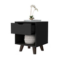 Carthage Nightstand With 1 Drawer, 1 Open Storage Shelf And Wooden Legs Black Mdf Engineered Wood