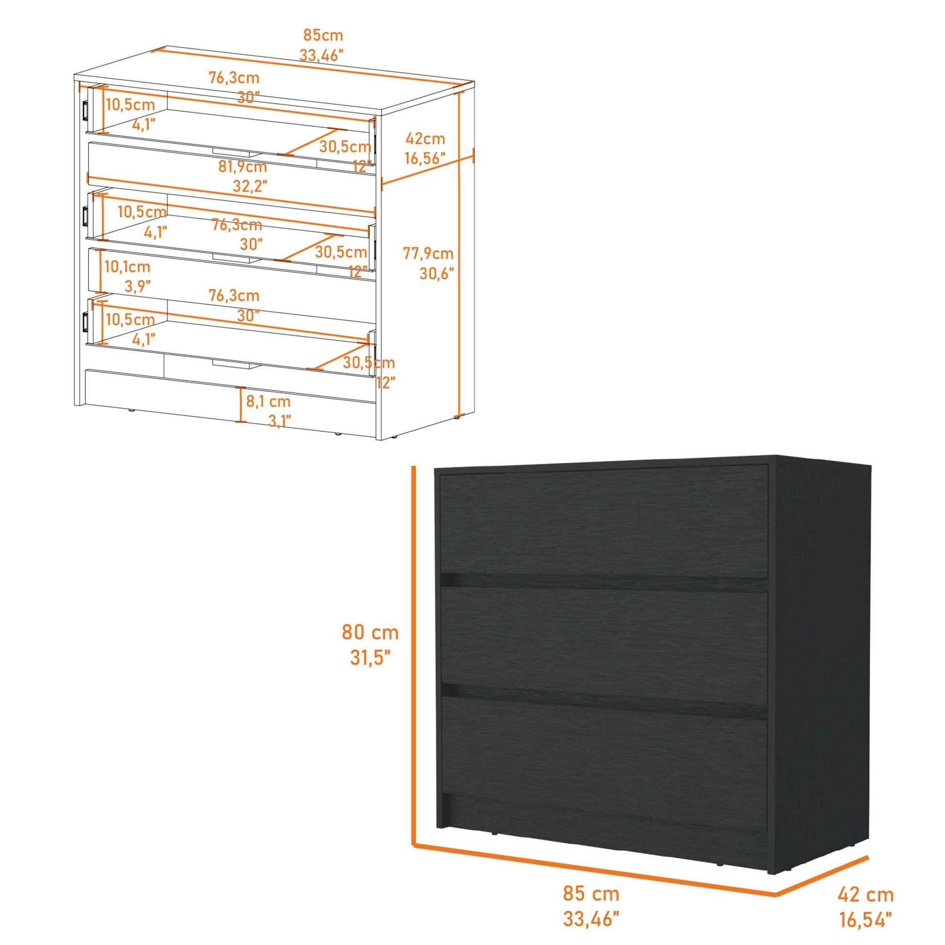 Avra 3 Drawer Dresser, Manufactured Wood Top And Front Chest Of Drawers White Mdf Engineered Wood