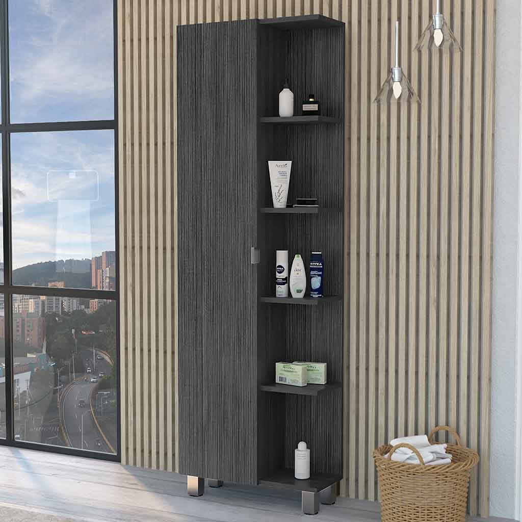 Los Angeles Linen Cabinet, Five Shelves, One Cabinet, Divisions Brown Mdf Engineered Wood