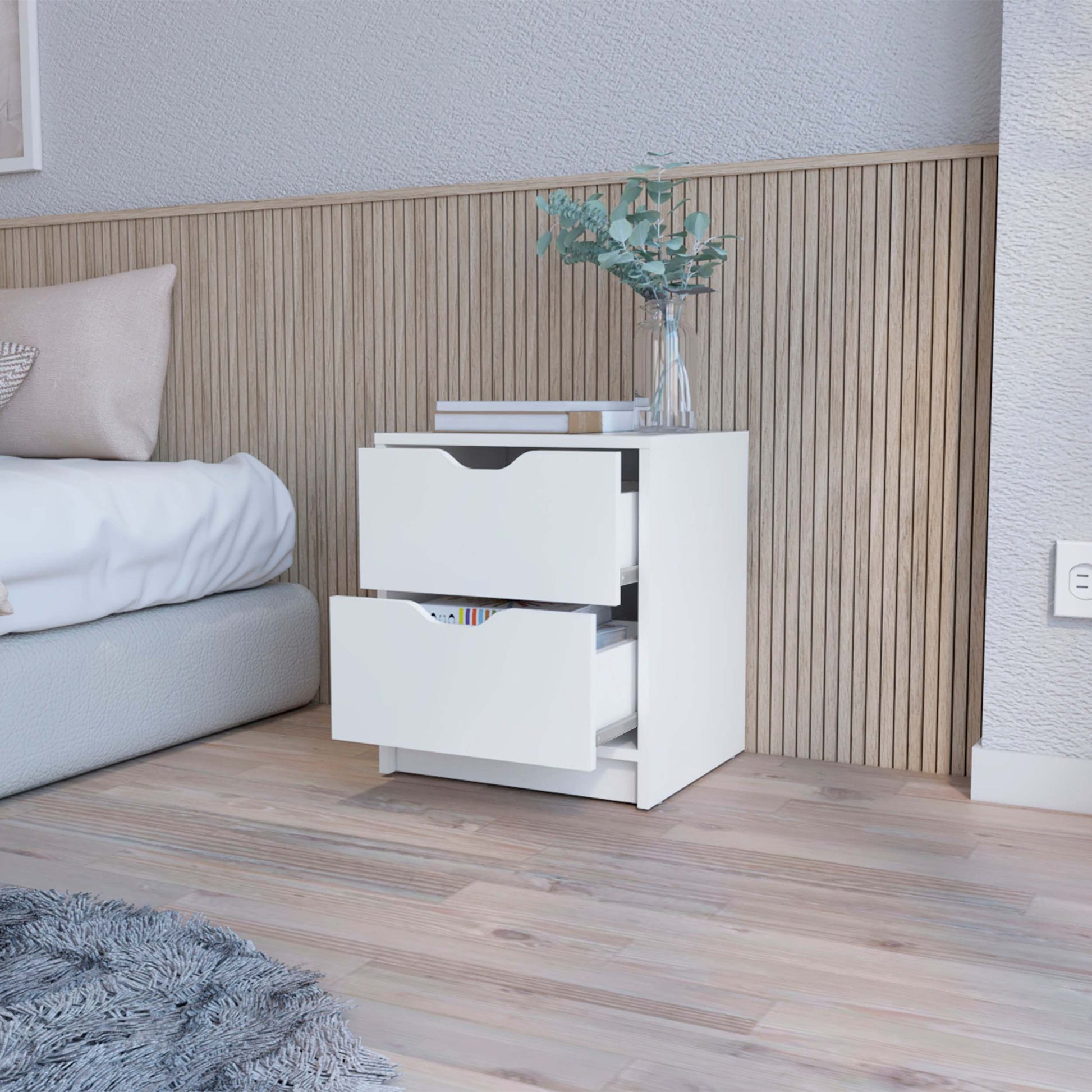 Dillon 2 Drawers Nightstand, Bedside Table With Storage White Mdf Engineered Wood