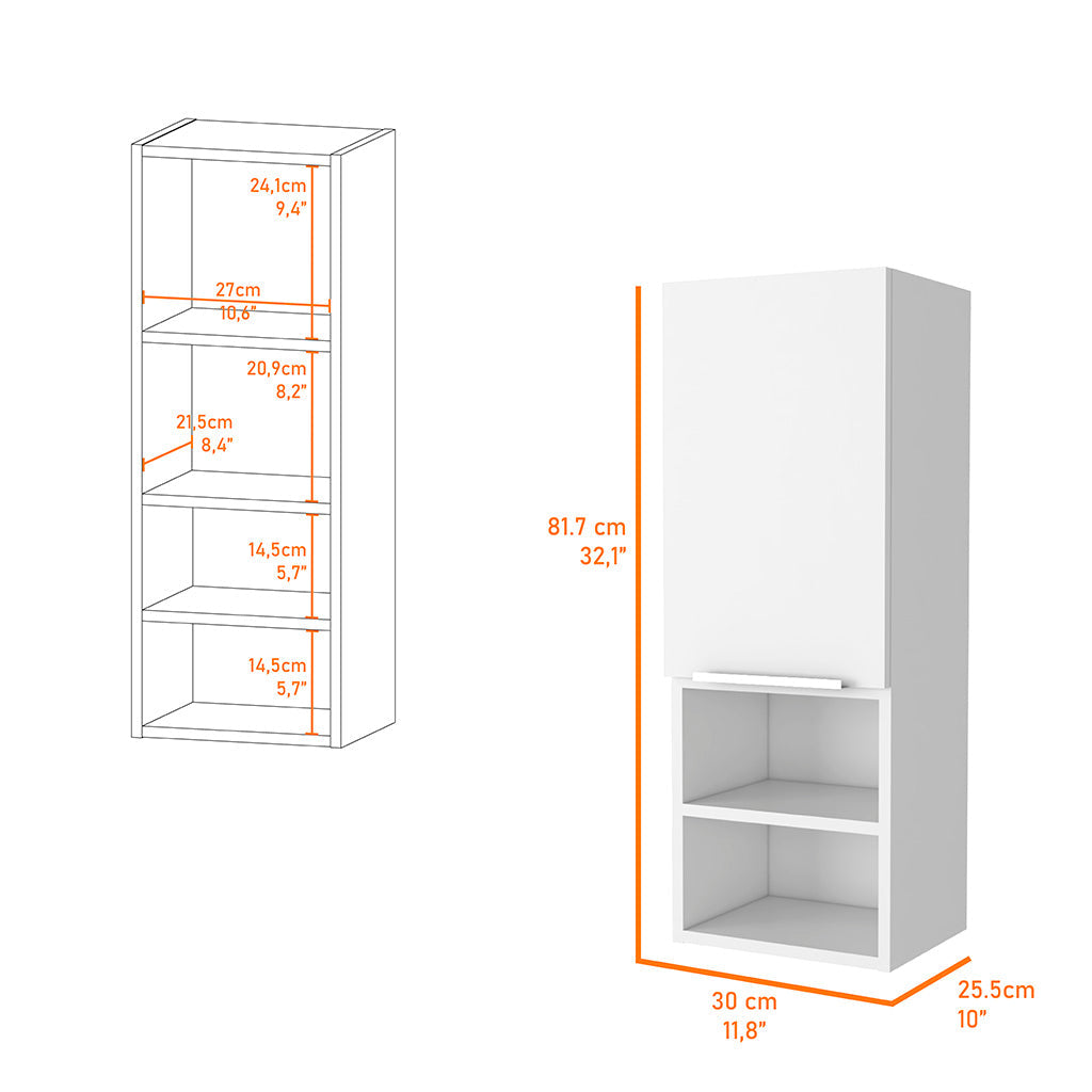 Milwaukee Medicine Cabinet, Two Shelves, Single Door Cabinet, Two Interior Shelves White 1 4 Bathroom Wall Mounted Modern Mdf Engineered Wood