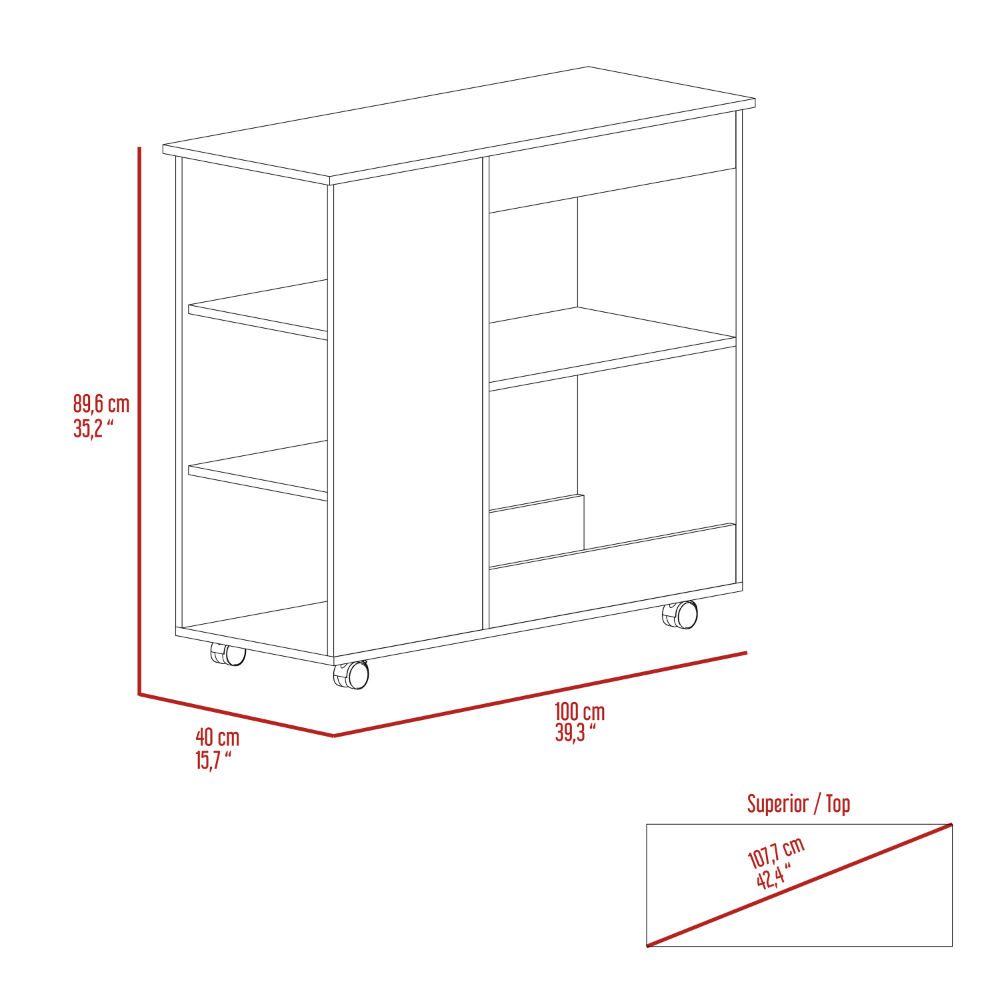 Arizona Kitchen Cart, 2 Storage Shelves, 3 Side Shelves Four Casters Multicolor Mdf Engineered Wood