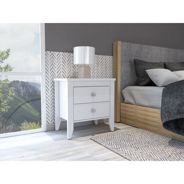 Breeze Four Legged Modern Bedroom Nightstand, With Two Drawers White 2 Drawers Bedroom Rectangle Modern Drawers Mdf Engineered Wood