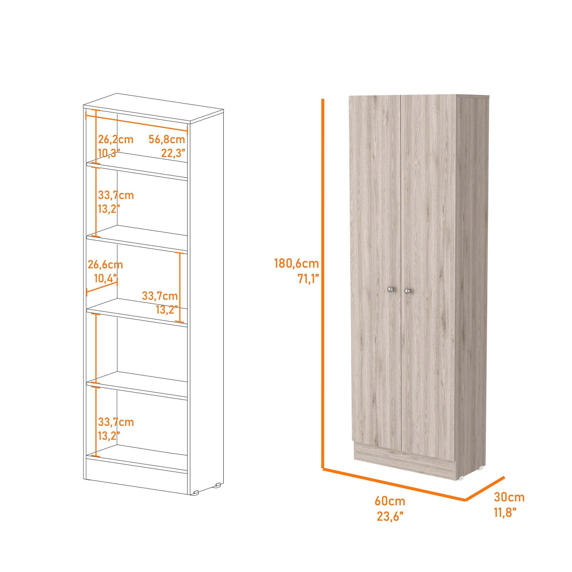 Virginia Double Door Storage Cabinet, Five Shelves Beige Mdf Engineered Wood