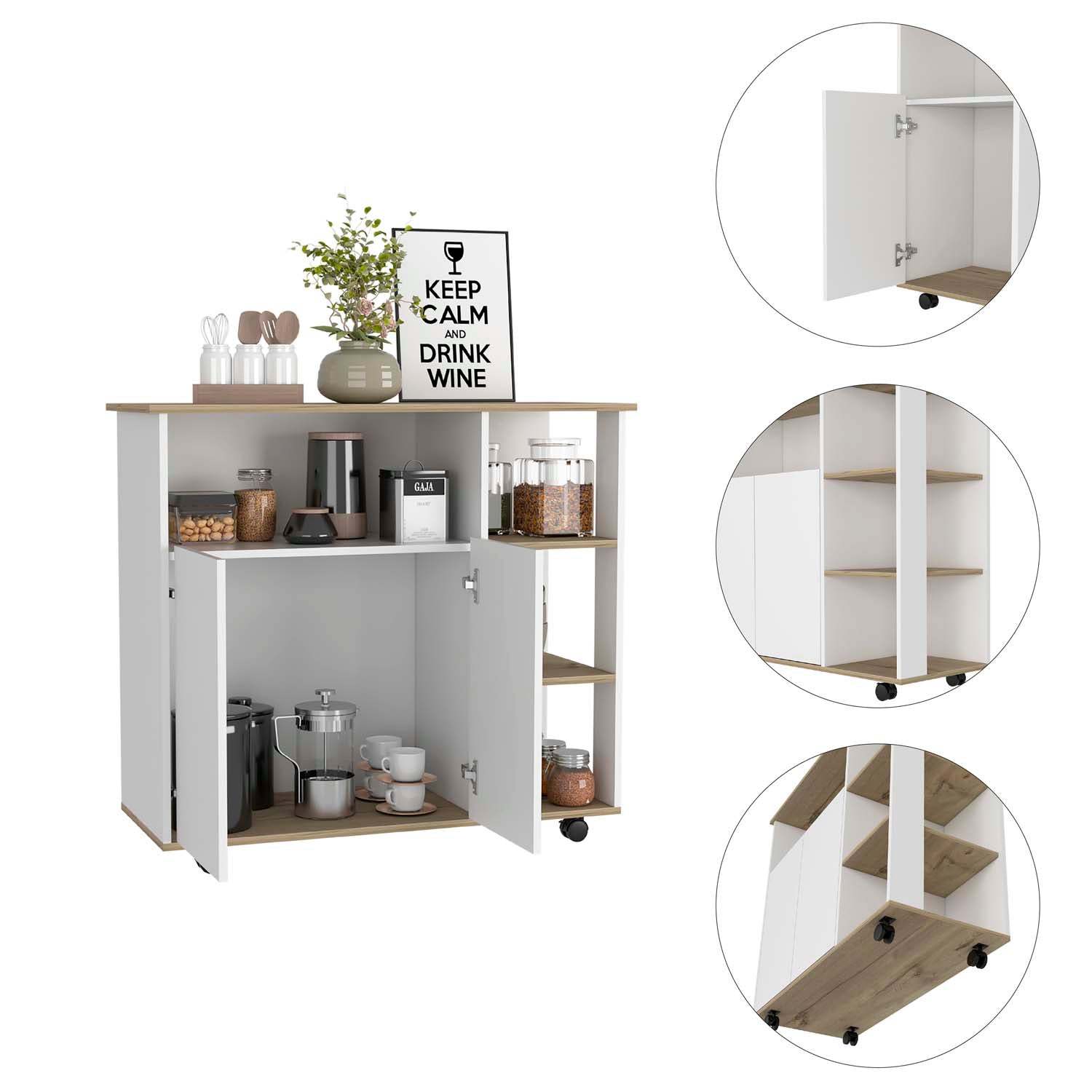 Serbia Kitchen Island, One Cabinet, Four Open