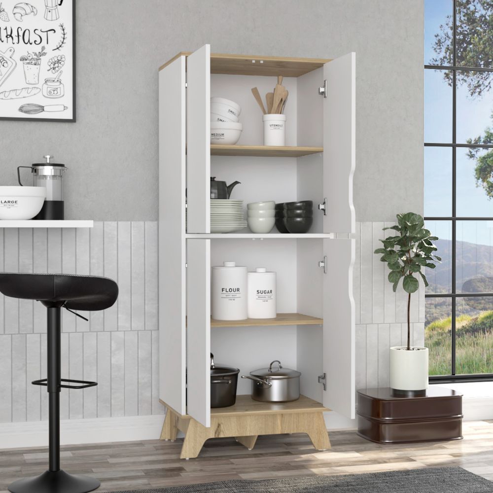 Yuma 150" Wall Cabinet, Two Close Cabinets, Two Open Shelves White Mdf Engineered Wood