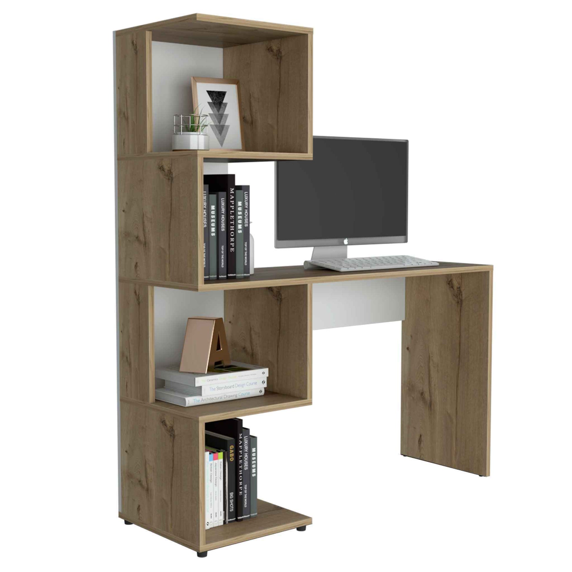 Lincoln Computer Desk With Bookcase And 4 Spacious Storage Shelves Multicolor Office Desk Pine Engineered Wood