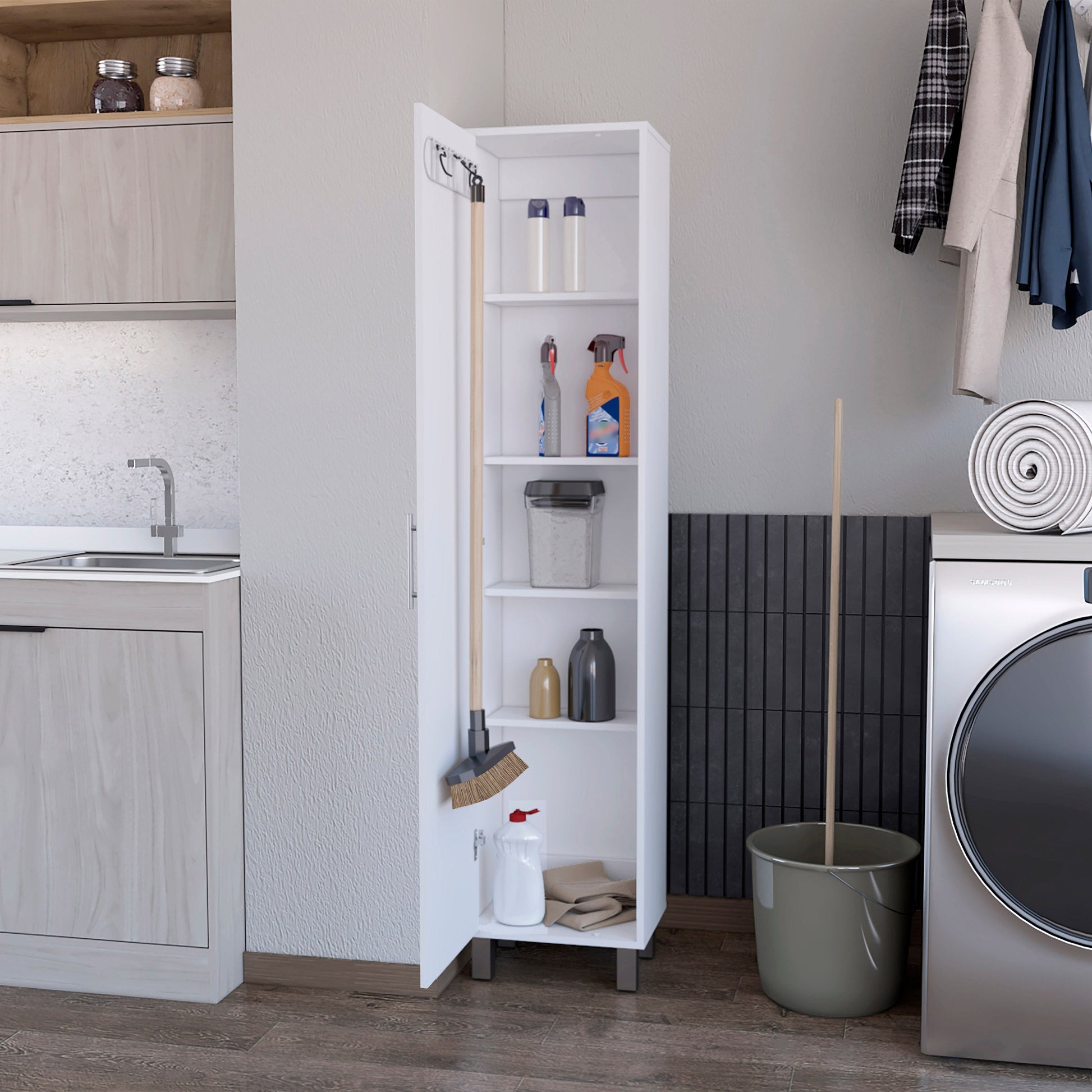 Florence Kitchen Wall Cabinet, Spice And Towel Rack White Mdf Engineered Wood