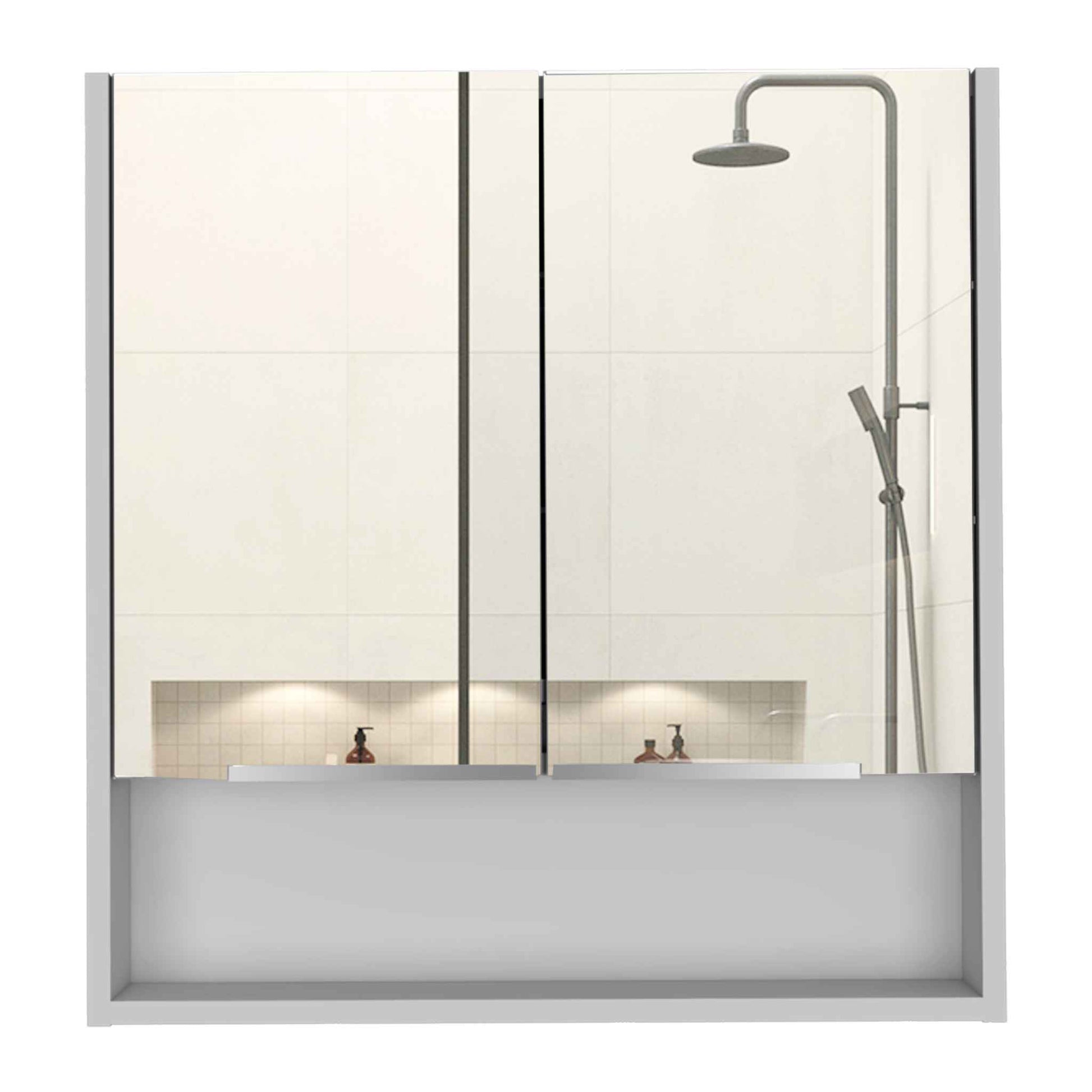 Ozark 24" Medicine Cabinet With Mirror, One Shelf White 2 4 18 To 23 In 24 To 31 In Mirror Included Bathroom Wall Mounted Modern 5 10 Inches Melamine Engineered Wood