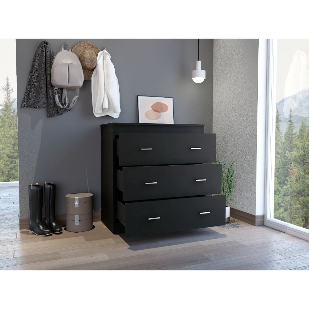 Dove Three Drawer Dresser, Superior Top Black Mdf Engineered Wood