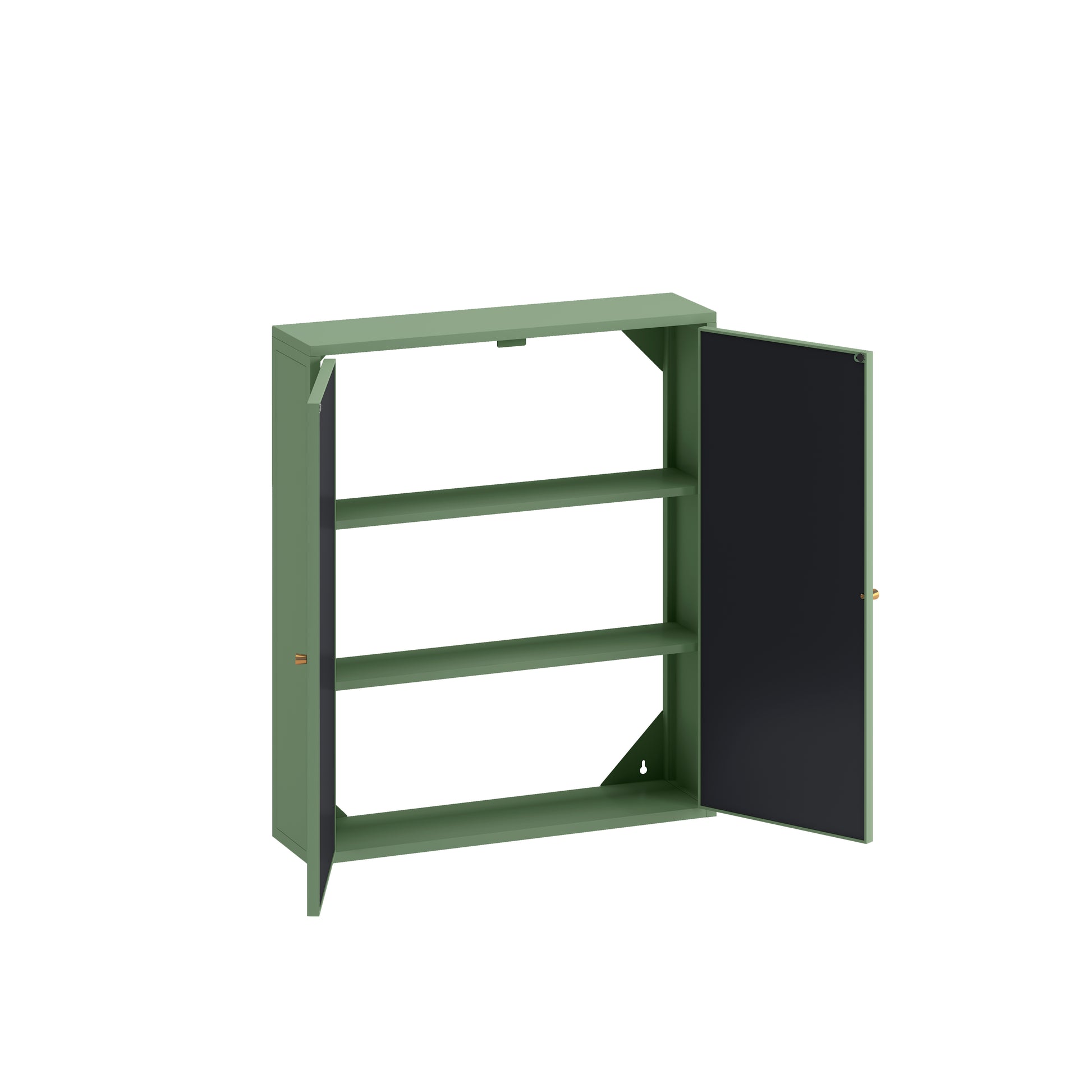 23.62 "Vintage Two Door Wall Cabinet With Mirror, Three Level Entrance Storage Space For Living Room, Bathroom, Dining Room, Green Green Iron