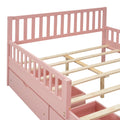 Full Size Wood Platform Bed With Guardrails On Both Sides And Two Storage Drawers ,Pink Full Pink Wood