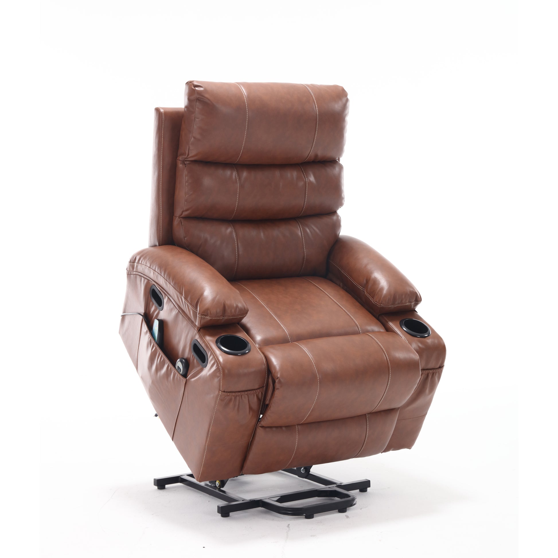 21"Seat Width,Large Size Electric Power Lift Recliner Chair Sofa For Elderly, 8 Point Vibration Massage And Lumber Heat, Remote Control, Side Pockets And Cup Holders, Cozy Fabric, Overstuffed Arm Pu Brown Pu