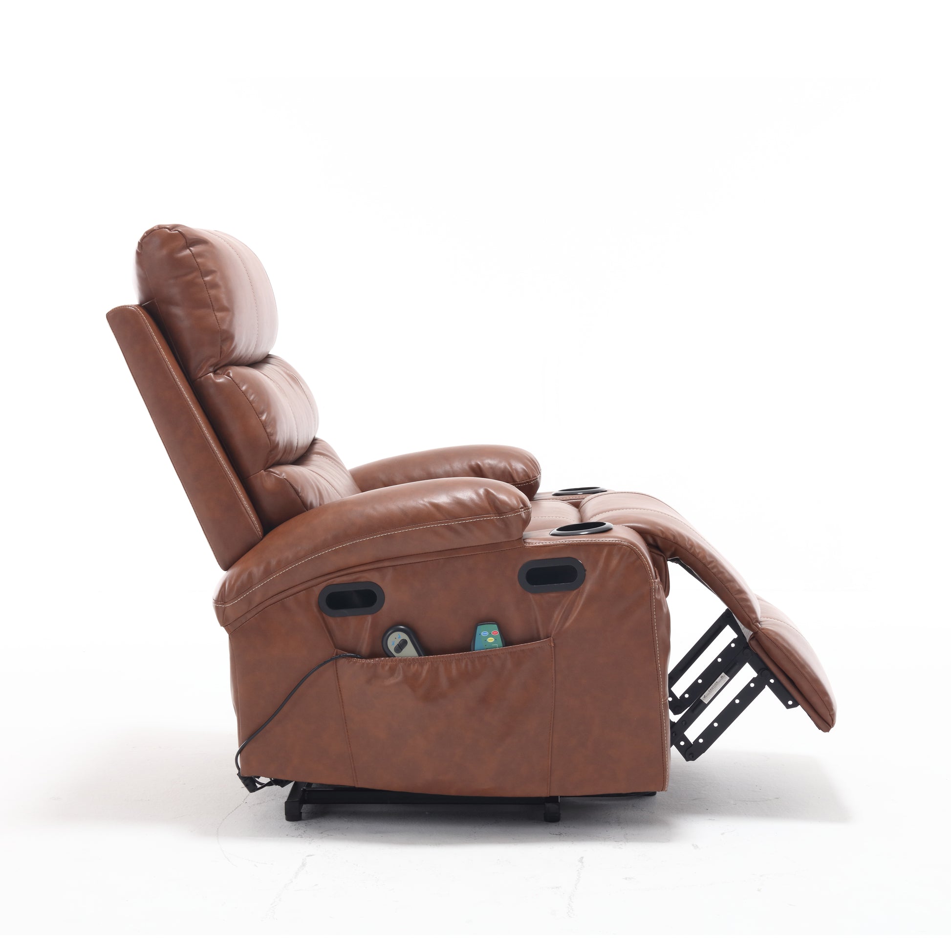 21"Seat Width,Large Size Electric Power Lift Recliner Chair Sofa For Elderly, 8 Point Vibration Massage And Lumber Heat, Remote Control, Side Pockets And Cup Holders, Cozy Fabric, Overstuffed Arm Pu Brown Pu