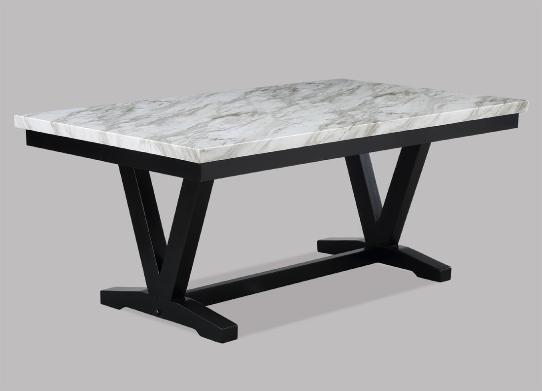 Modern White Faux Marble & Black Dining Room Rectangular Table V Shape Trestle Design Wooden Base 1Pc Furniture Black White Seats 6 Dining Room Modern Rectangular Wood