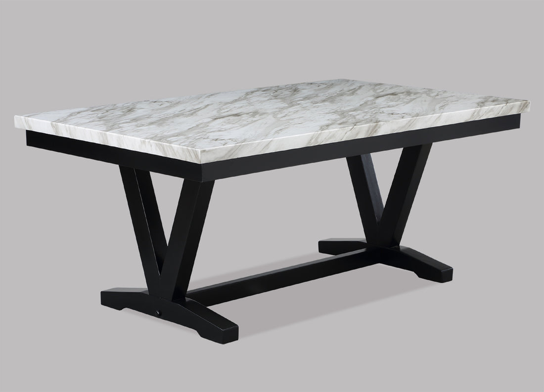 White Faux Marble & Black Finish Dining Table Set Black Faux Leather Upholstered Chairs Bench Trim Polyurethane Fabric 6Pc Set Wood Marble White Black Seats 6 Wood Dining Room 72 Inches Traditional,Vintage Rectangular Rectangular Dining Table With Chair