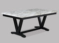 White Faux Marble & Black Finish Dining Table Set Black Faux Leather Upholstered Chairs Bench Trim Polyurethane Fabric 6Pc Set Wood Marble White Black Seats 6 Wood Dining Room 72 Inches Traditional,Vintage Rectangular Rectangular Dining Table With Chair