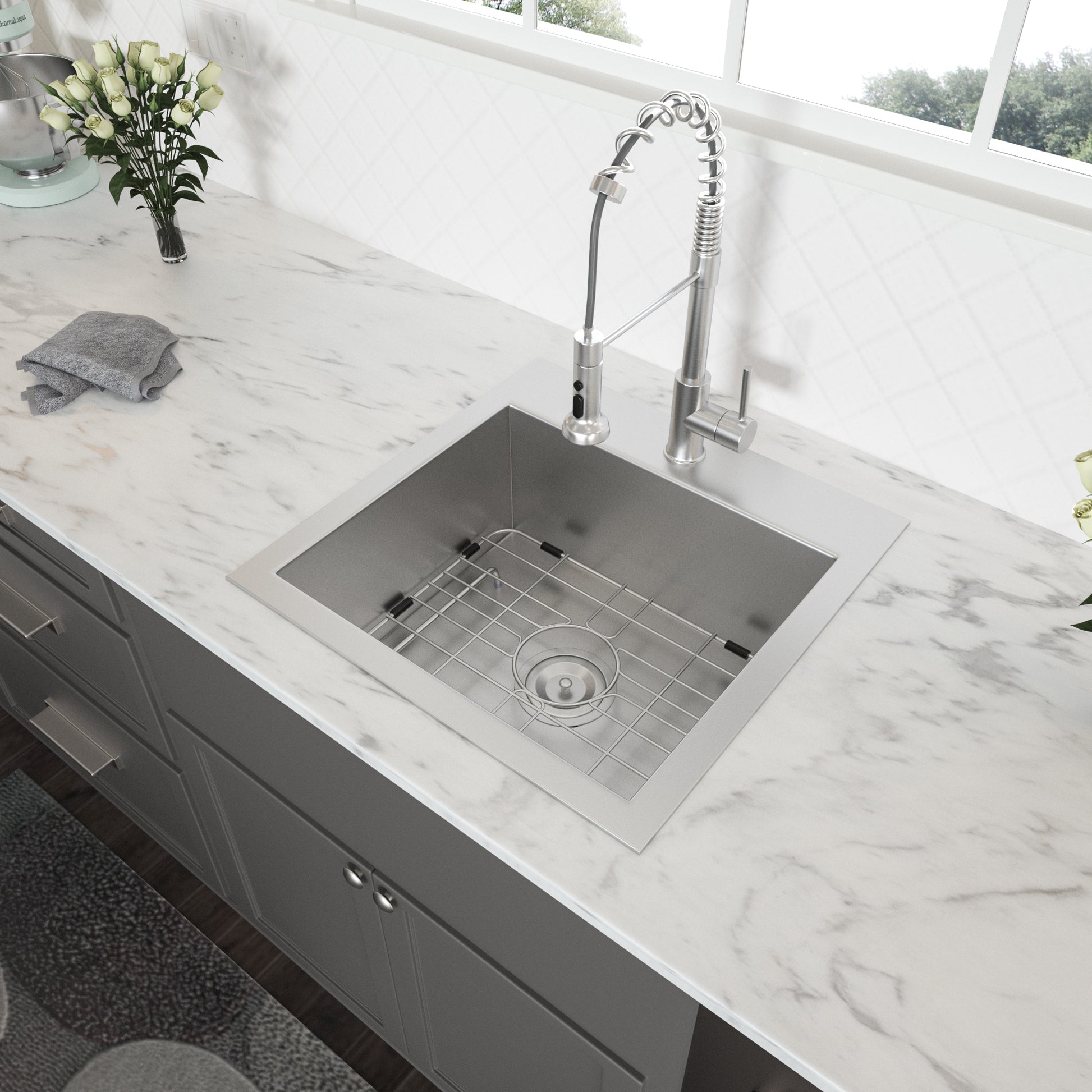 Laundry Sink 22X22X12" Drop In Laundry Sink Brushed Nickel Stainless Steel