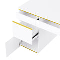 60''Modern Executive Desk,White Curved Computer Desk With Gold Metal Legs,3 Drawers Home Office Desk,Writing Desk With 1 Storage Cabinet For Home Office,Living Room,Gold White Gold White Mdf