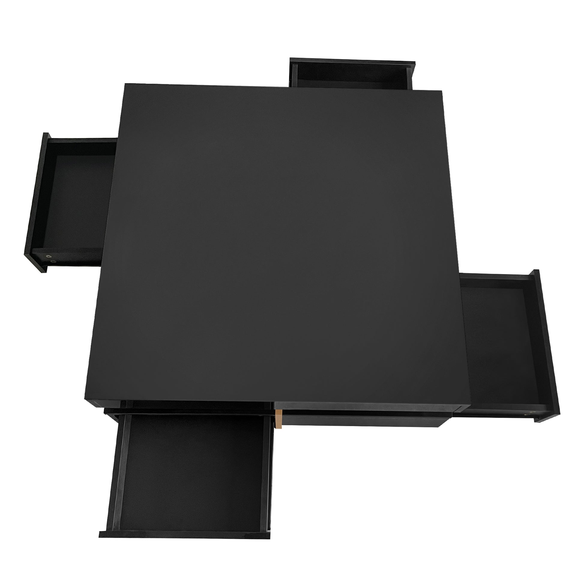 Modern High Gloss Coffee Table With 4 Drawers, Multi Storage Square Cocktail Tea Table With Wood Grain Legs, Center Table For Living Room, 31.5''X31.5'', Black Black Primary Living Space Drawers Particle Board